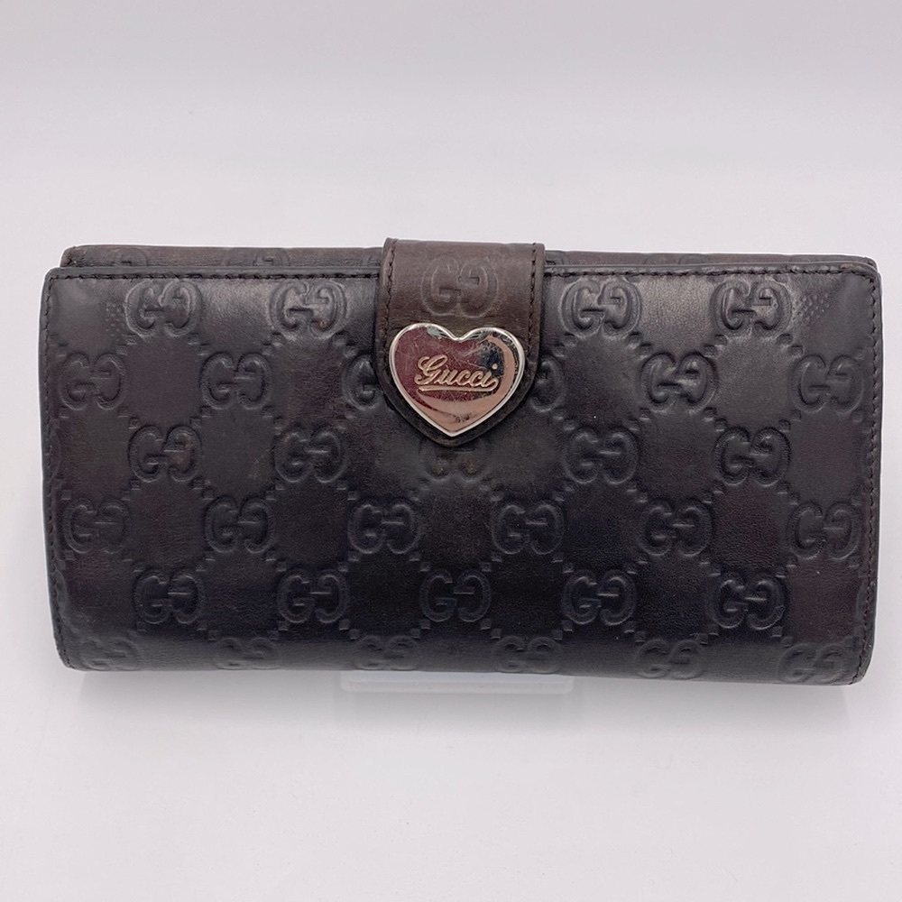 💯 AUTH. Gucci heart clasp brown leather wallet